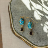 Bhavya Earrings-copper turquoise, smoky topaz
