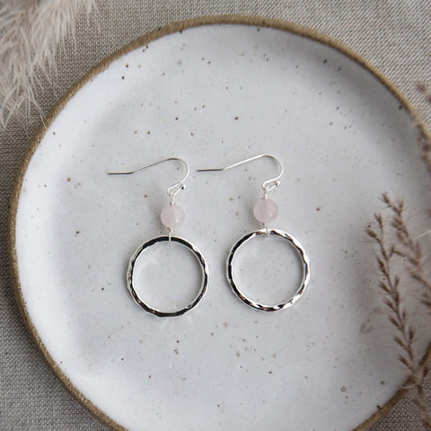 halo earrings-rose quartz