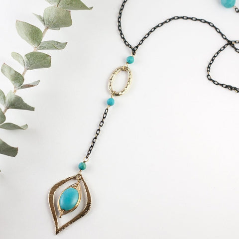 lennox necklace-gold/black/turquoise