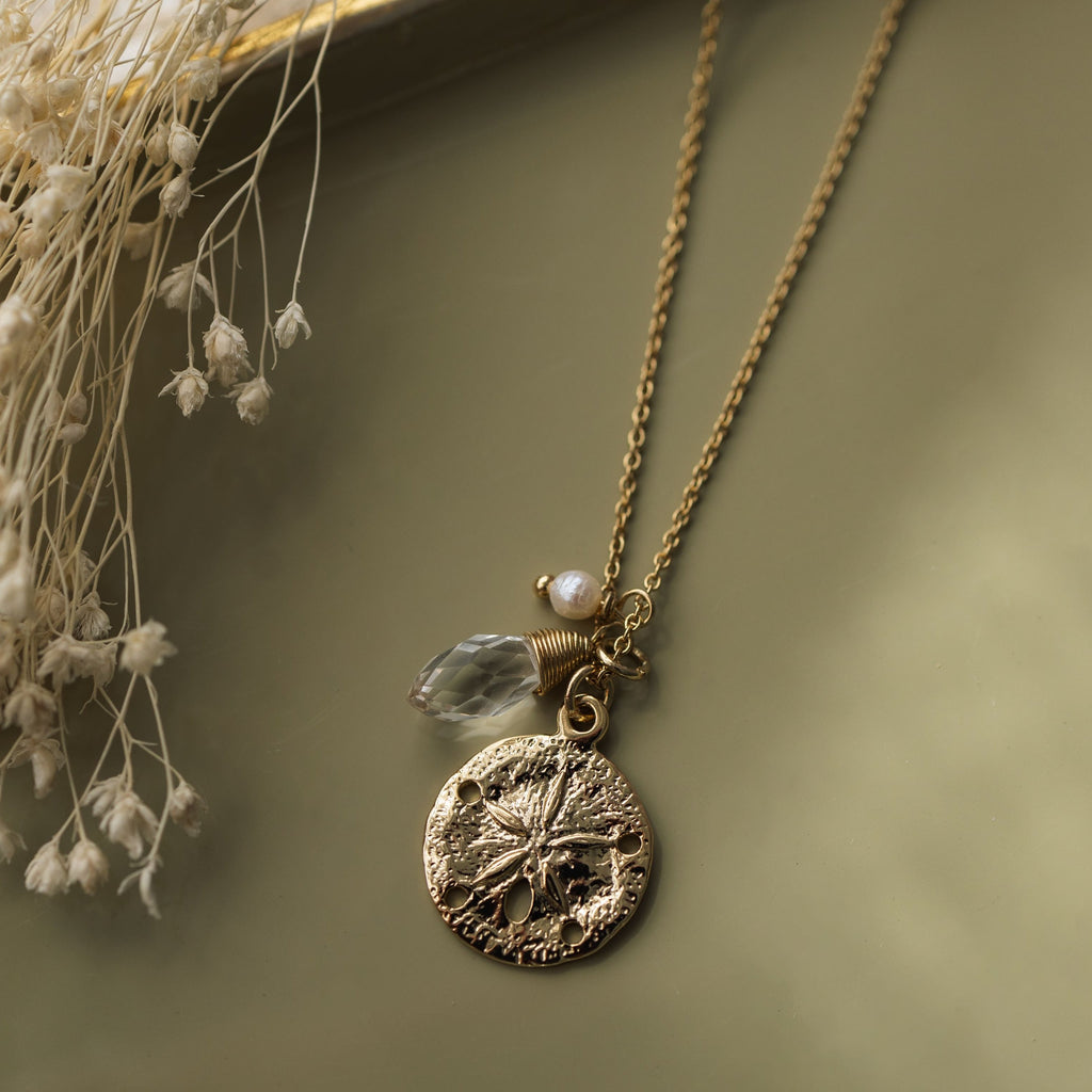 sand dollar necklace-white pearl