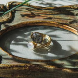 Shruti Ring-tourmalinated quartz, rainbow moonstone