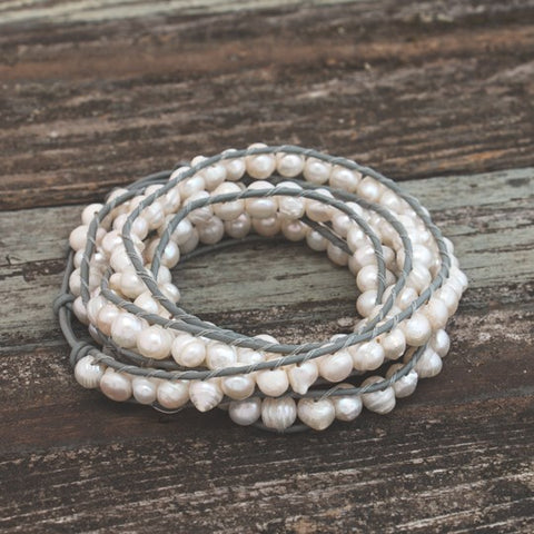 virginia wrap bracelet-grey/white pearl