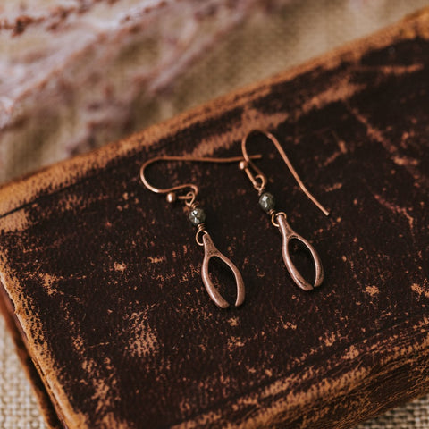 wishbone earrings-pyrite