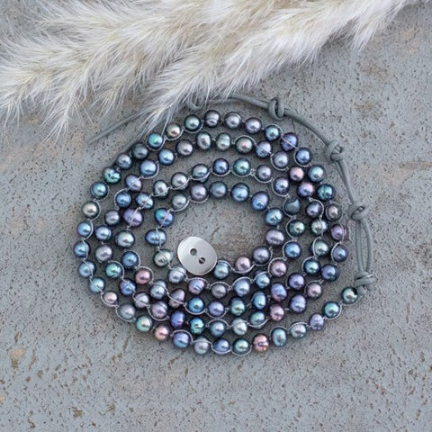 clara necklace or wrap bracelet-grey + oil pearl