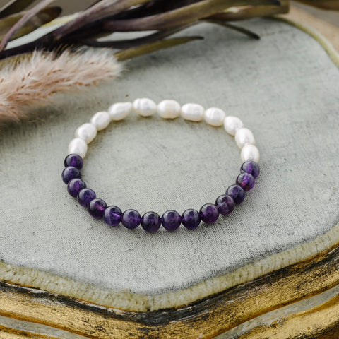 naya bracelet-white pearl/amethyst