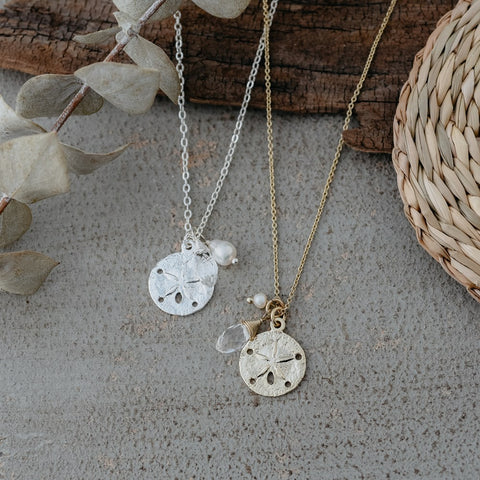 sand dollar necklace-white pearl