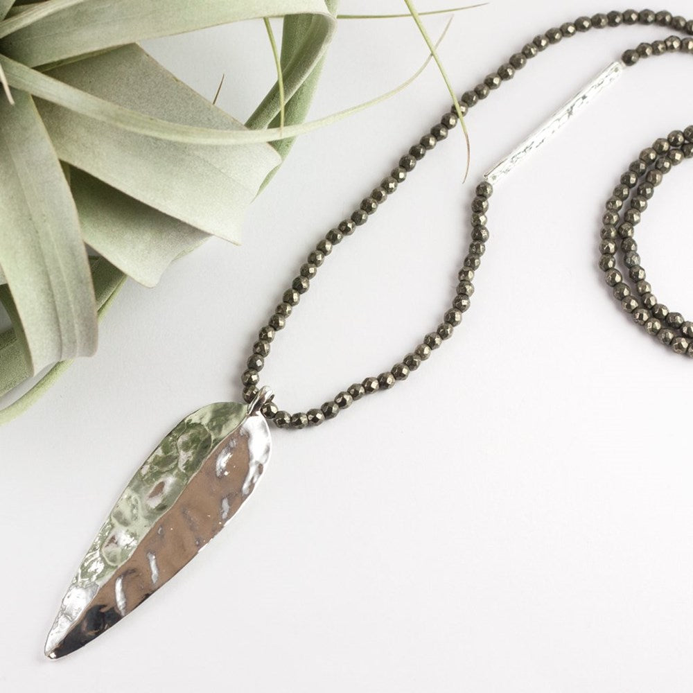 warrior spirit necklace-silver/pyrite